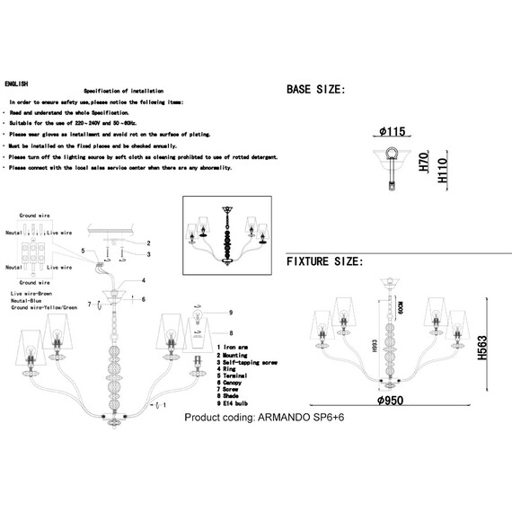 Подвесная люстра Crystal Lux ARMANDO SP6+6 CHROME, фото , изображение 3